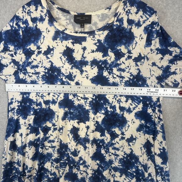 Romeo + Juliet Couture Top Womens Large Blue White Tie Dye Assymentrical Tunic - Picture 8 of 10